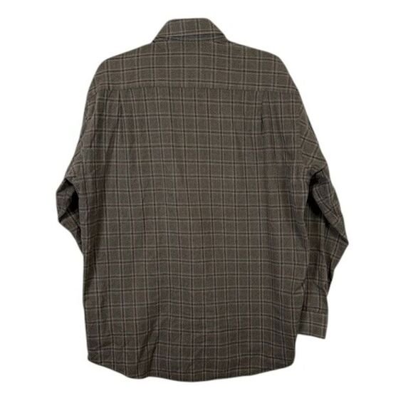 Scott Barber Brushed Cotton Button Shirt Gray Black Windowpane Plaid Size Large - Picture 3 of 9